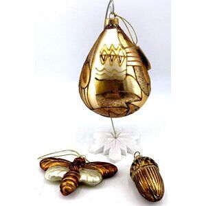 Dept 56 Christmas Ornaments Brown Blown Glass Teardrop Acorn Butterfly Lot of 3